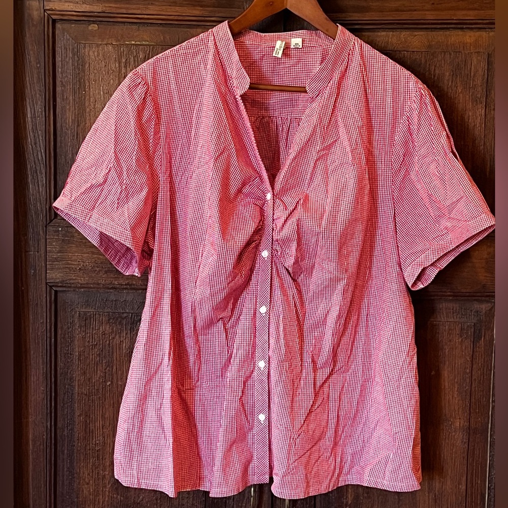 St. John's Bay Red & White Gingham Short Sleeve Button-up Blouse Size 3X